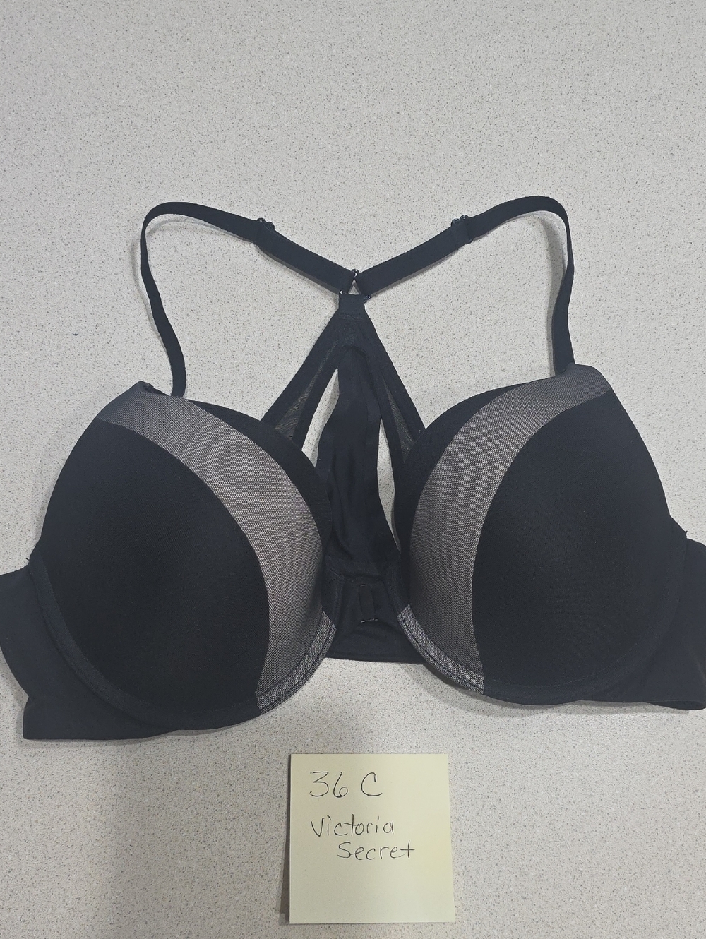 Victoria's Secret Black Mesh Racerback T-Shirt Bra 36C. like New.